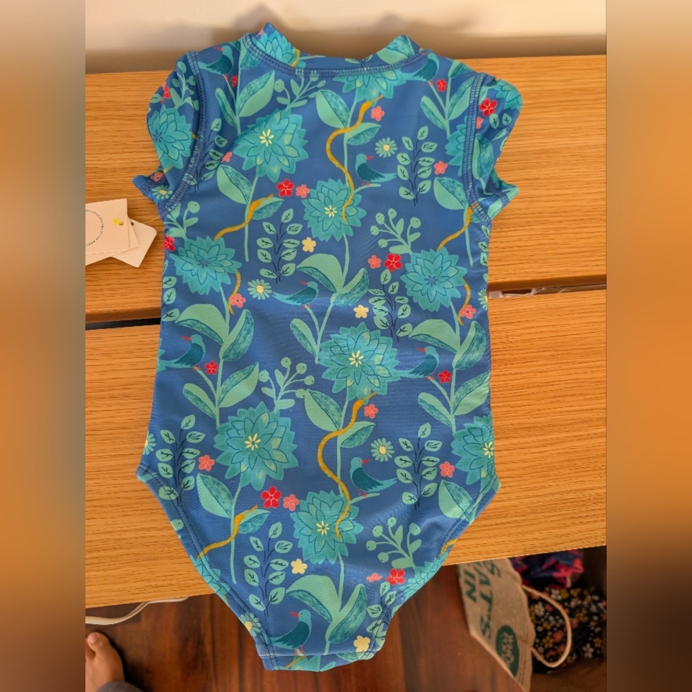 Tea Collection Blue Floral Kids Swim One Piece